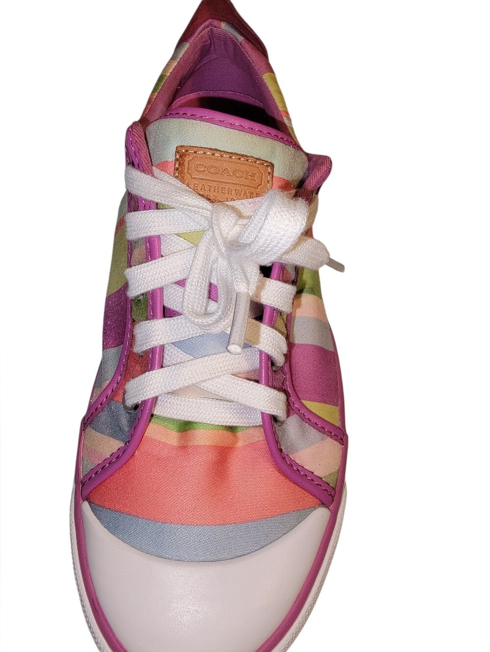 Coach Barrett Pink Multi-Stripe Lace-Up Sneakers - Picture 3 of 12